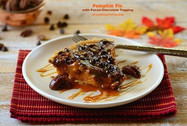 Pumpkin Pie with Pecan-Chocolate Topping… Two pies in one!!!