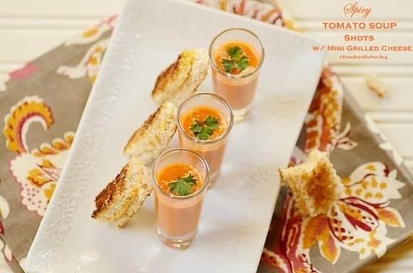 Spicy Tomato Soup Shots with Mini Grilled Cheese tomato-soup