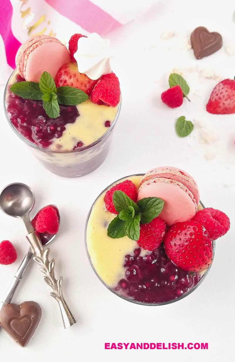 dessert glasses on a surface for Valentine's Day!