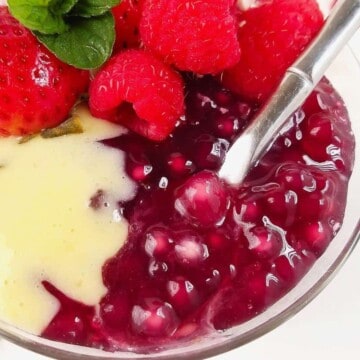 close up of red wine tapioca pudding in a glass