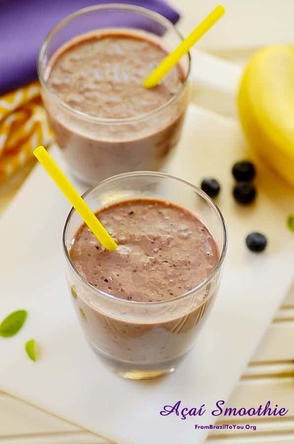 close up image with 2 glasses of acai smoothie