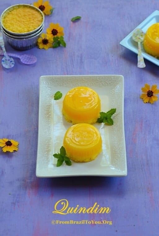quindim or egg-coconut custard in a platter