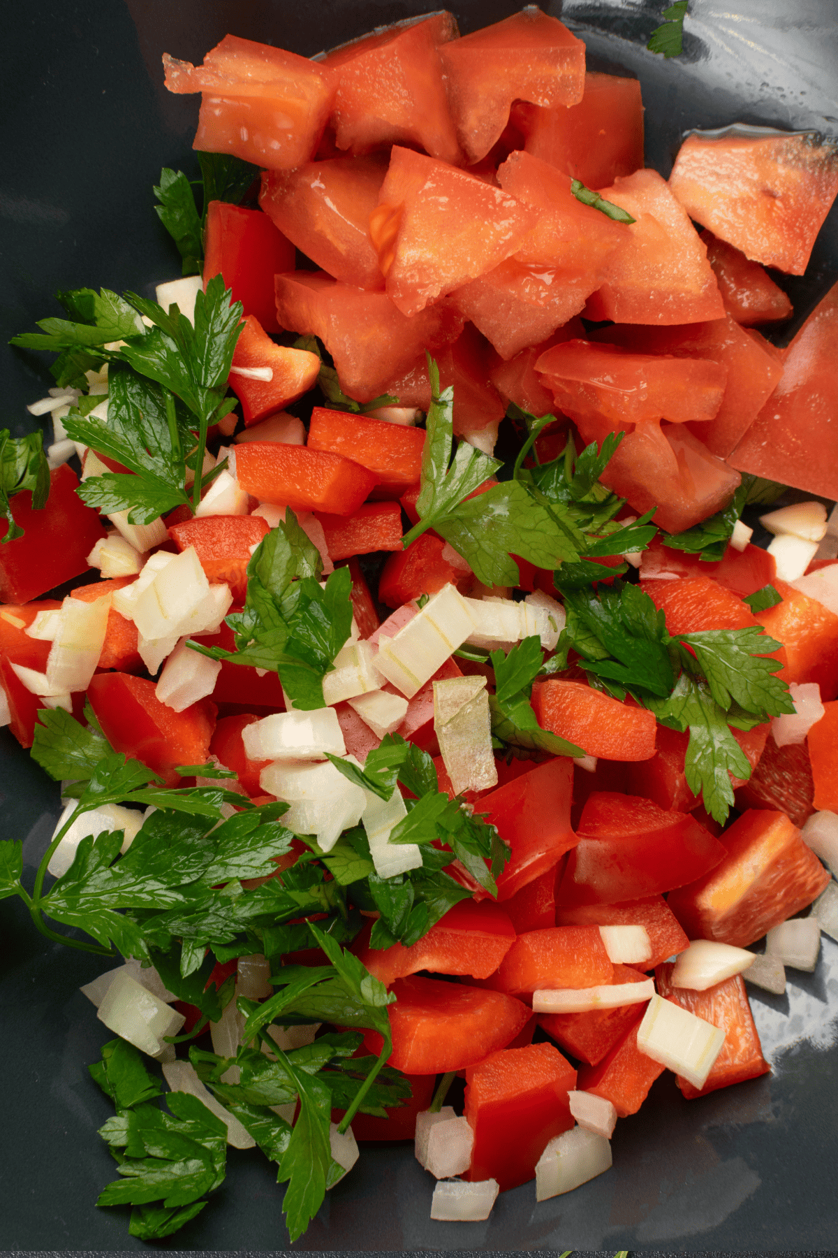 chopped vegetables in a pan.