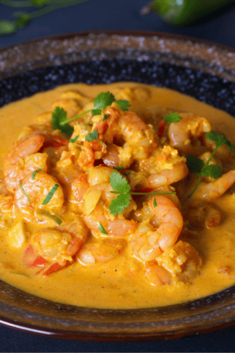 a plate of Brazilian shrimp soup (bobó de camarão).