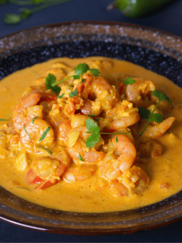 a plate of Brazilian shrimp soup (bobó de camarão).