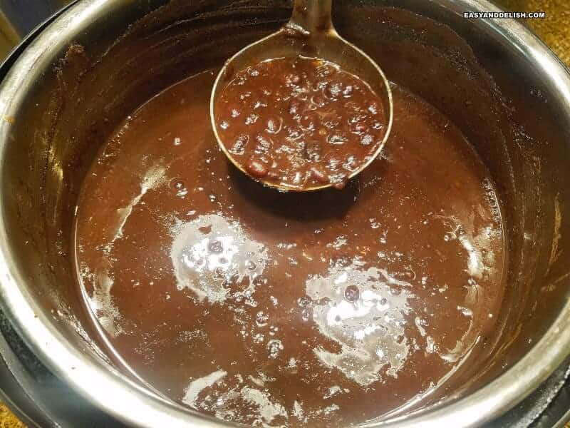 Black bean stew cooked in a pressure cooker