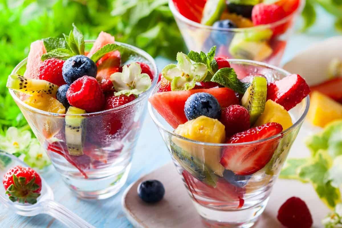 Brazilian fruit salad in glass cups.
