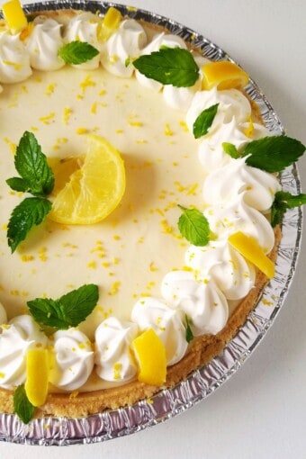 close up of half of easy lemon pie with condensed milk