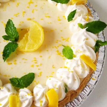close up of half of easy lemon pie with condensed milk