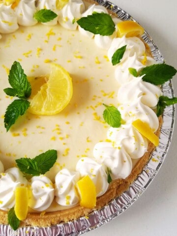 close up of half of easy lemon pie with condensed milk