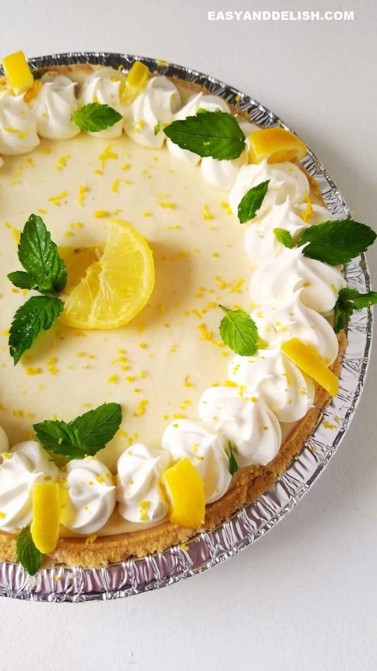 close up of half of easy lemon pie with condensed milk