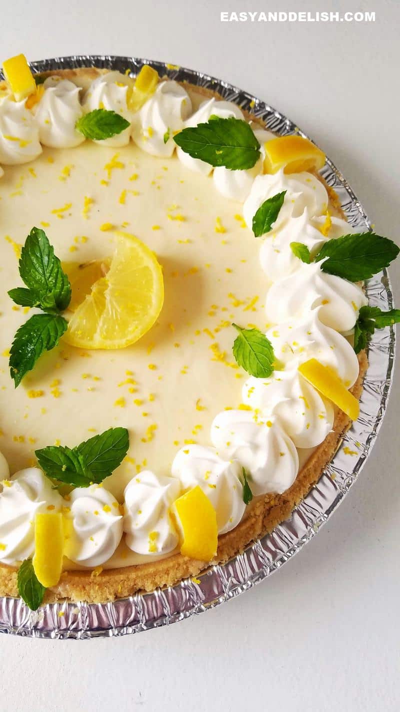 close up of half of easy lemon pie with condensed milk 