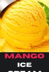 CLOSE OF OF A SCOOP OF MANGO ICE CREAM