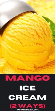 CLOSE OF OF A SCOOP OF MANGO ICE CREAM