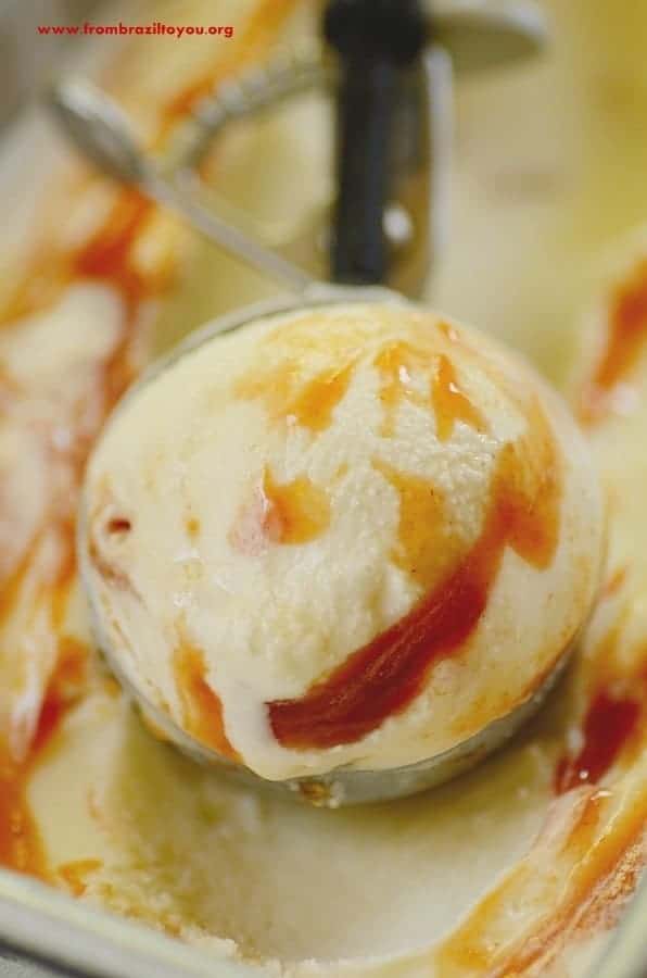 closeup of Sweet Guava-and-Cream Ice Cream or Sorvete Nata Goiaba 