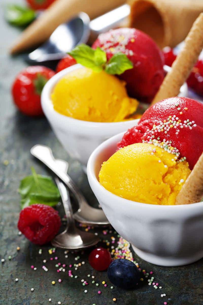 mango ice cream in ramekins