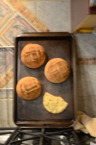 Portuguese corn bread in a pan