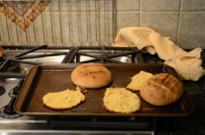 Portuguese cornbread in a pan over the stove