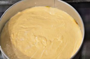 a pan of cake batter