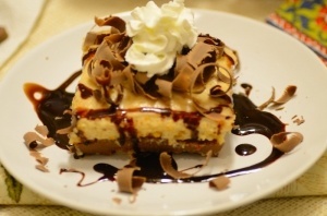 A slice of a trifle in a platter