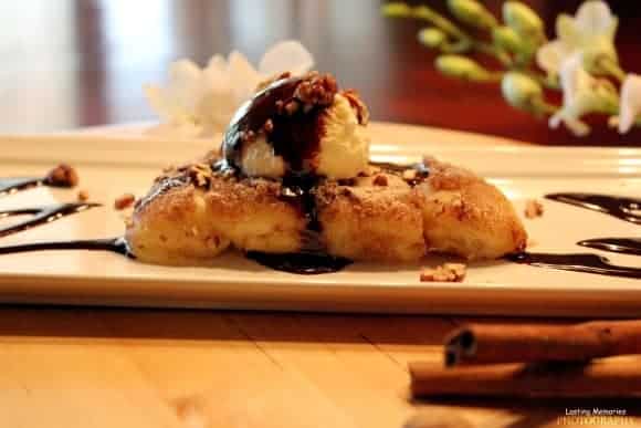cartola recipe topped with ice cream and chocolate