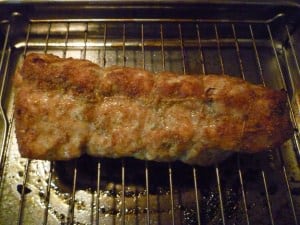 roasted garlic pork loin coming out of the oven