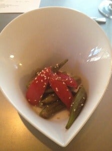 A bowl of okra salad