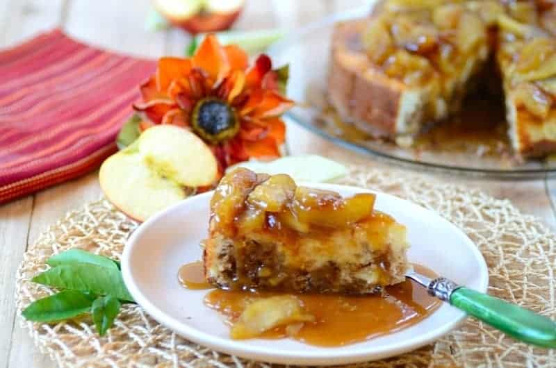 A slice of apple cheesecake