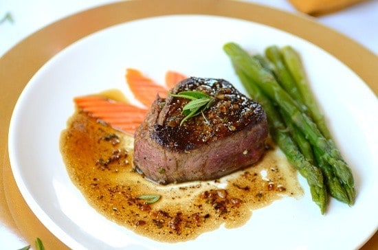 filet mignon with madeira sauce in a plate