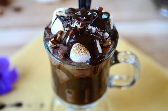 Mississippi Mudslides in a mug topped with marshmallow and chocolate