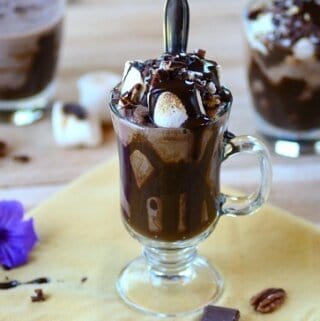 A chocolate marshmallow dessert in a glass