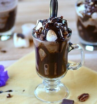 A chocolate marshmallow dessert in a glass