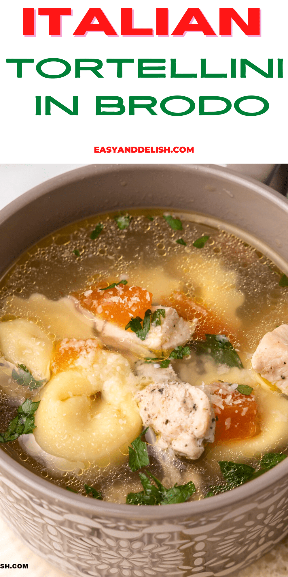 close up of tortellini soup