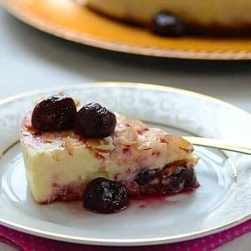 Closeup of Almond Cherry Cheesecake