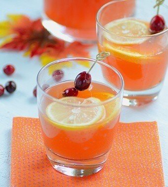 glasses with cranberry cocktail