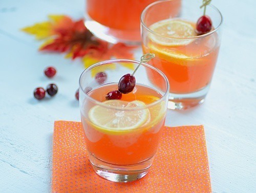 glasses with cranberry cocktail 