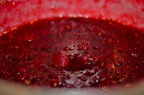 cranberry sauce after being cooked in a pan
