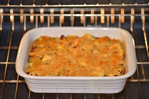 savory bread pudding baking in the oven