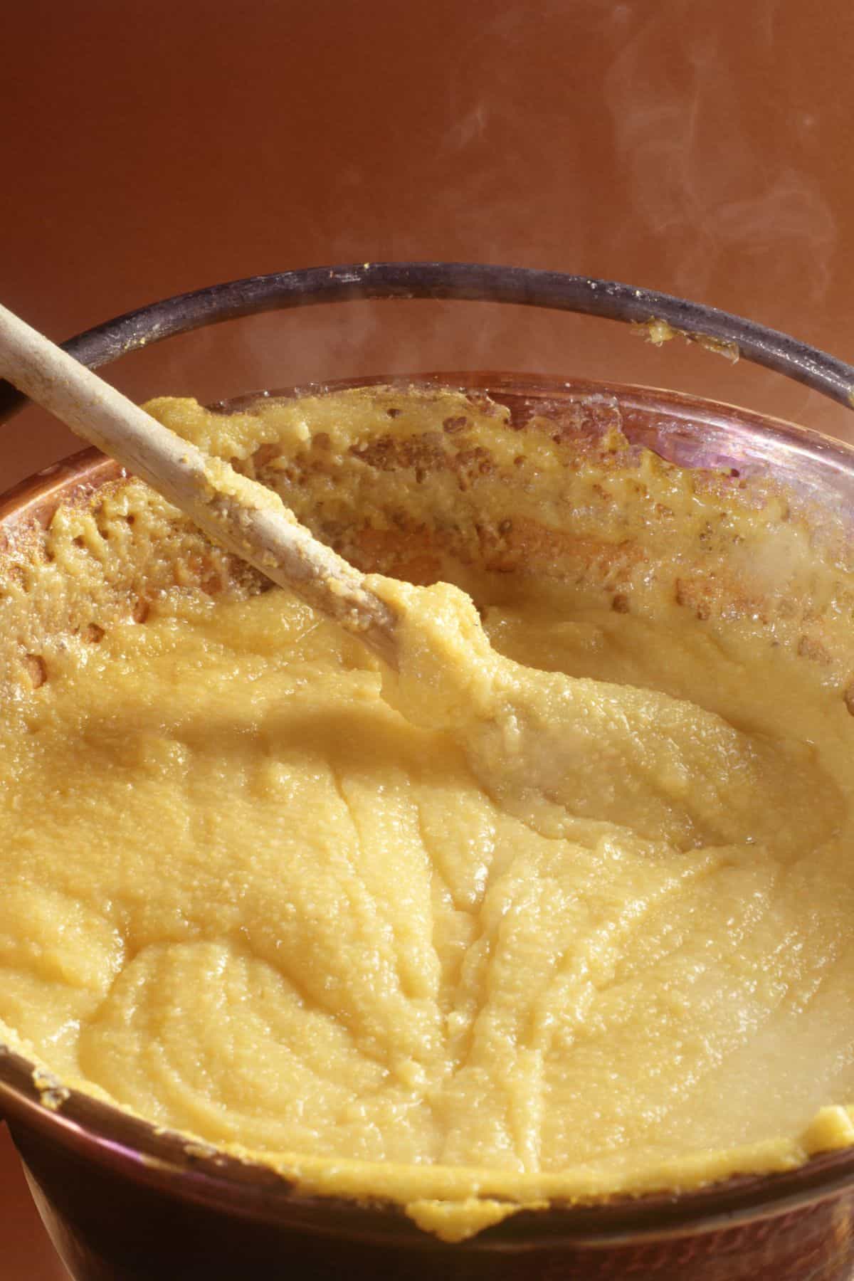 Creamy polenta in a pot. 