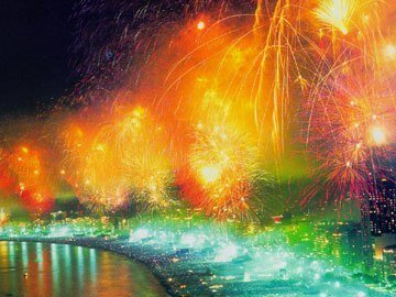 Reveillon celebration in Rio de Janeiro with fireworks 