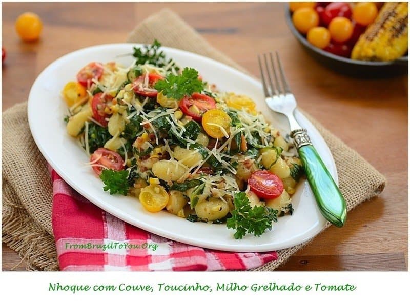 Nhoque com Couve, Toucinho, Milho Grelhado e Tomate