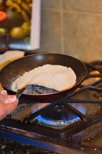 tapioca crepes being cooked in a skillet