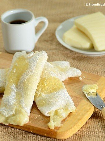 Tapioca cheese crepes served with a cup of coffee