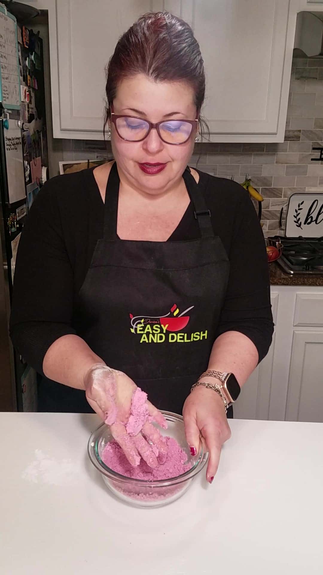 Mixing the dough in a mixing bowl.