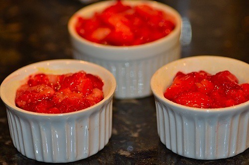 Strawberries topping the batter