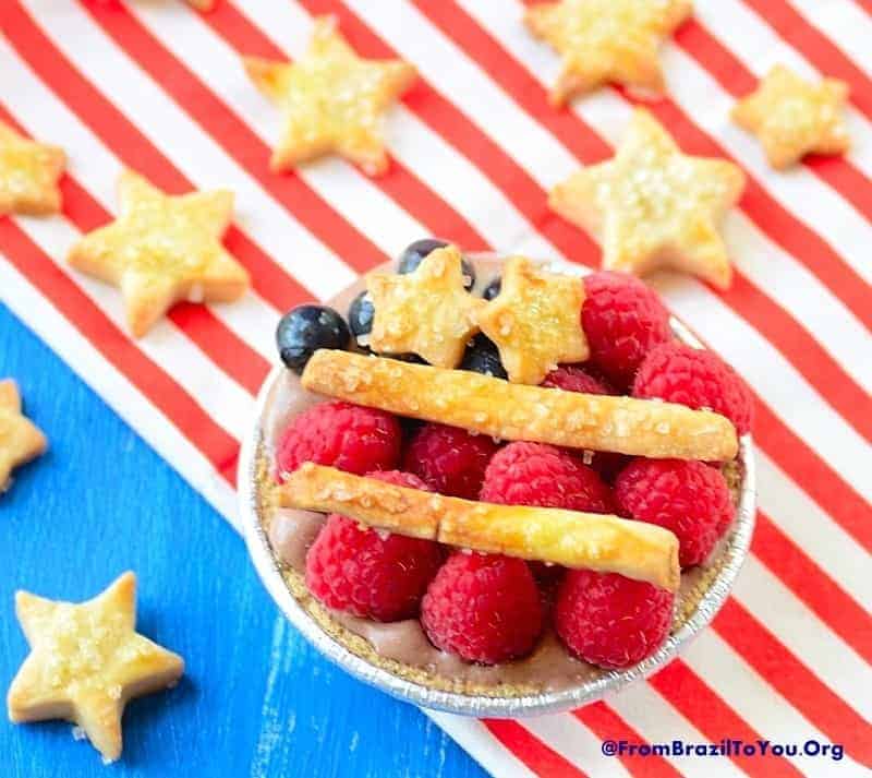 Chocolate Pudding Ice Cream Pie over flag with star crust all over 