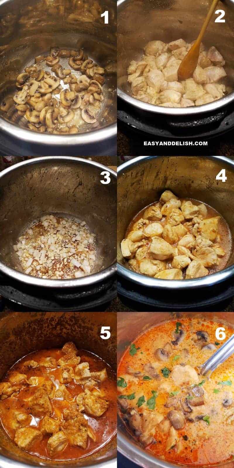 photo collage showing how to make chicken stroganoff in the Instant Pot or pressure cooker