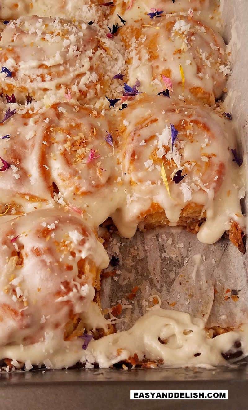 coconut rolls with dried edible flowers