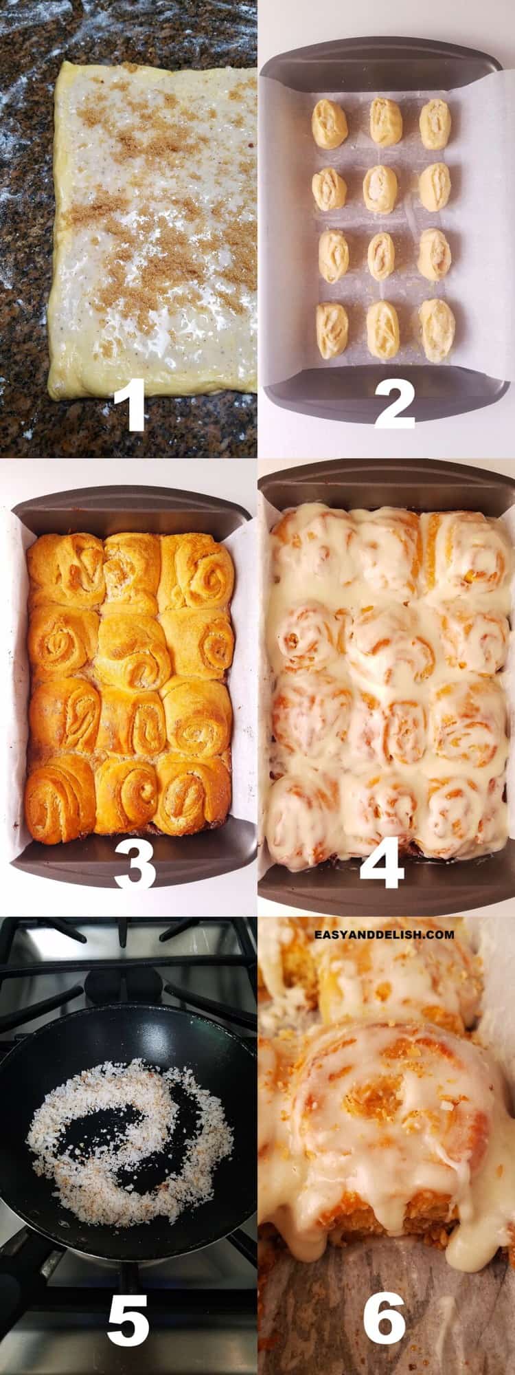 image collage showing how to make coconut rolls in 6 steps