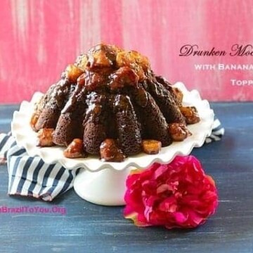 mocha-cake on a white cake stand